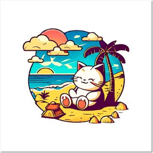 Kitty Beach Vacay Posters and Art
